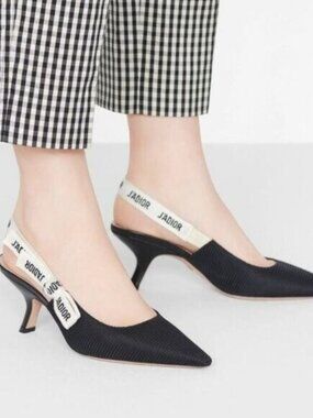 Authentic Dior Black J'adior Technical Fabric Heel Slingback Pumps 38.5 US/8.5